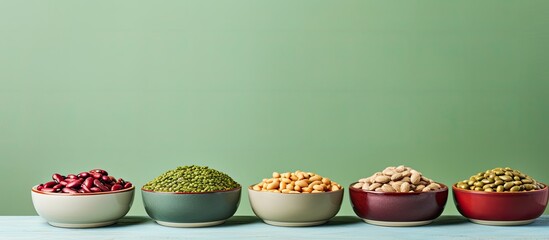Aufkleber - Bowls containing red and white beans along with green and red lentils, set against a plain background providing a copy space image.
