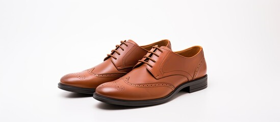 Aufkleber - A white background showcases men's brown leather shoes, leaving room for additional images or text.