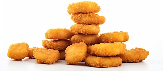 Poster - Chicken nuggets arranged on a white backdrop with available copy space image.