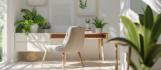 Aufkleber - Detail of a modern home interior; white minimalistic home office atmosphere. Selective focus. with copy space image. Place for adding text or design