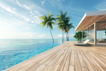 Sticker - Patio Floor. Modern Luxury Beach House with Swimming Pool and Terrace Design