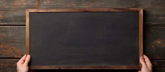 Poster - Detailed close-up of hands holding a chalkboard with copy space image.