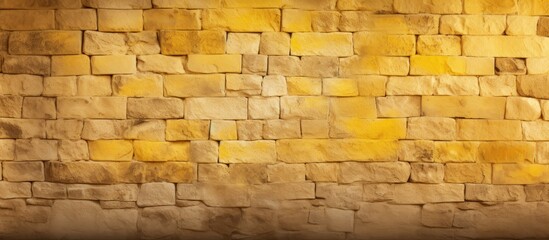 Poster - A heritage stone wall from the medieval era with a weathered yellow hue provides a vintage backdrop for a copy space image.