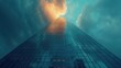 © KanitChurem - Stunning view of a skyscraper reaching towards the sky, reflecting clouds and illuminated by sunlight at the top.