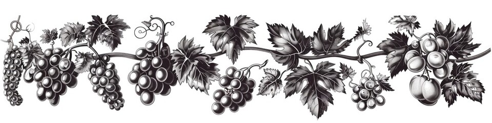 Naklejka na meble Wine Vine Illustration. Collection of Engraved Vintage Wine Icons in Classic Black Elegance