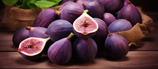 Aufkleber - A fresh organic purple eggplant in a wicker basket against a wooden backdrop with space for text or images. with copy space image. Place for adding text or design