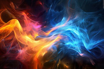 Wall Mural - A colorful, abstract painting of flames with a blue and orange swirl, generative ai image.