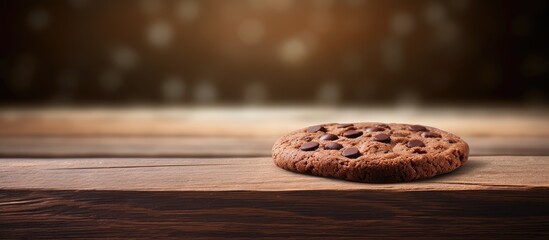 Leinwandbilder - Chocolate bean biscuit on wooden plank background with copy space image at focus.