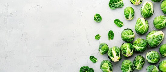 Aufkleber - Delicious brussel sprouts on a white backdrop with copy space image.