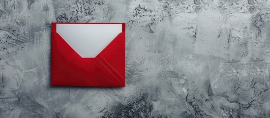 Aufkleber - A flat lay picture shows a red envelope and white card on a grey backdrop from above with space for text or graphics. with copy space image. Place for adding text or design