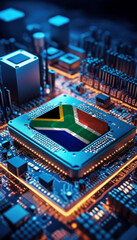 Wall Mural - The South Africa flag embedded on a powerful CPU, symbolizing leadership in technological innovation and digital advancement