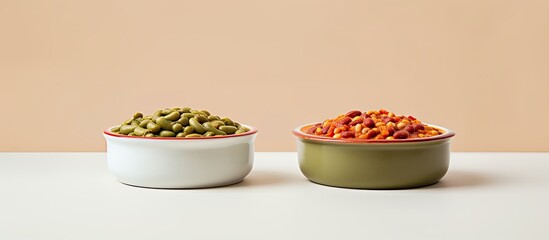 Poster - Bowls containing red and white beans along with green and red lentils, set against a plain background providing a copy space image.
