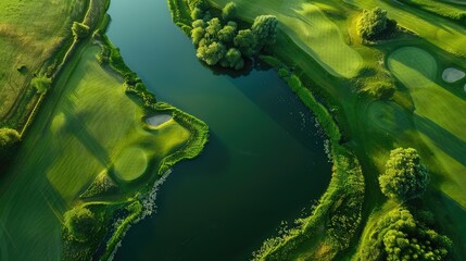 Golf Links. Aerial View of Green Landscape with Water, Nature, and Summer Vibes