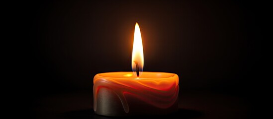 Aufkleber - An orange candle flame flickers in darkness against a black backdrop, offering a copy space image for accompanying text.