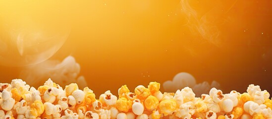 Aufkleber - Colorful background with delicious cheese and caramel popcorn, perfect for a movie night. Ideal for cinema and entertainment concepts, with a banner providing copy space image.