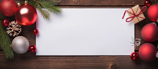 Aufkleber - Colorful background with blank paper ideal for writing a letter to Santa and Christmas decorations, with room for additional images.