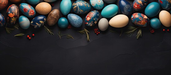 Wall Mural - Stylish flat lay of Easter eggs with copy space image, captured from above.