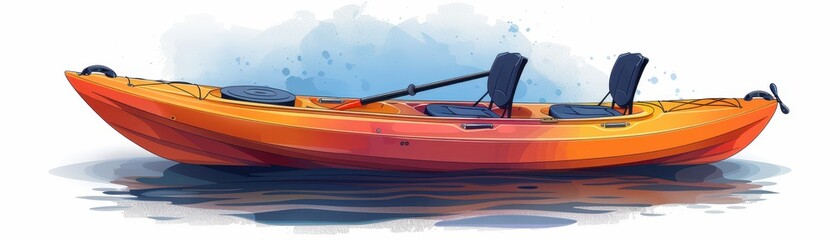 Wall Mural - A bright orange kayak sits on the water