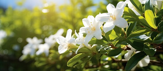 Leinwandbilder - Outdoors, a close-up of a stunning white jasmine shrub with copy space image available.