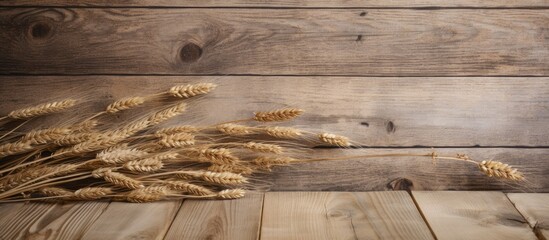 Aufkleber - A rustic wooden backdrop with wheat stems displayed, providing a serene setting for a copy space image.