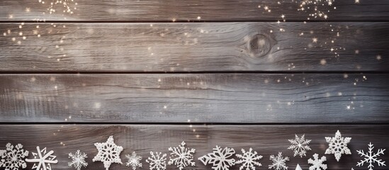 Poster - Festive Merry Christmas decoration on a wooden background with copy space image.
