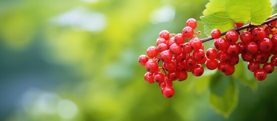 Poster - Copy space image of red viburnum berries against a blurred green backdrop.