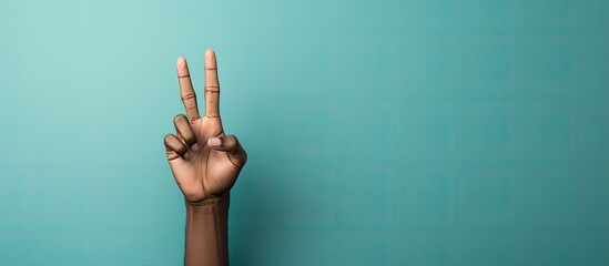 Poster - Hand displaying peace sign with copy space image.