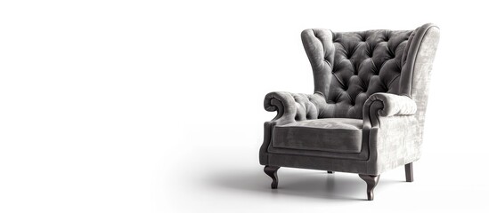 Poster - Large gray armchair on white background, isolated. with copy space image. Place for adding text or design