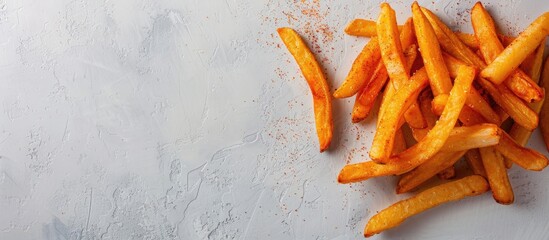Aufkleber - Crispy fries, sprinkled with an easytomake athome peri peri seasoning. They are lightly spiced, slightly sweet, and a little salty, all in all, the perfect fry (or chip) pastel background
