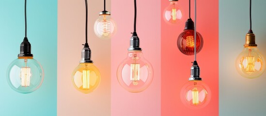 Wall Mural - Vintage incandescent Edison type bulbs displayed on a colored wall with copy space image.