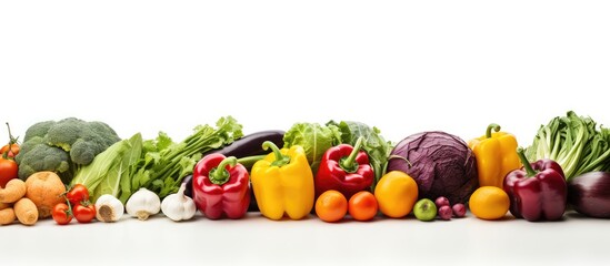 Aufkleber - Fresh organic vegetables on a white background, perfect for a menu or recipe, featuring bright peppers and other cooking ingredients with copy space image.