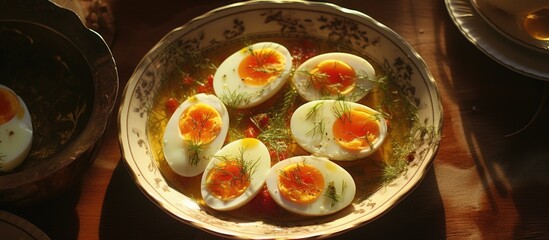 Poster - Uncooked eggs are a potential ingredient in a variety of dishes. with copy space image. Place for adding text or design
