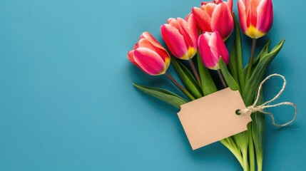 Wall Mural - vibrant tulips with blank gift tag perfect for international women s day or birthdays in the spring