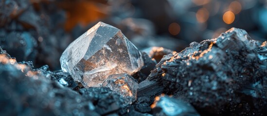 Poster - Rough diamond shiny gem mineral stone in mine. Concept of mining and extraction of jewelery. with copy space image. Place for adding text or design