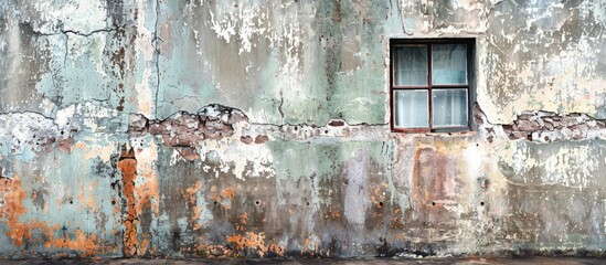 Poster - Weathered walls with a vintage charm, displaying signs of decay, create an intriguing backdrop for the copy space image.