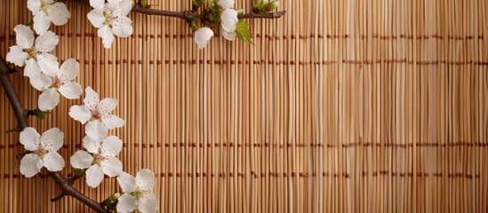 Aufkleber - Copy space image of a cherry blossom branch above a bamboo mat.