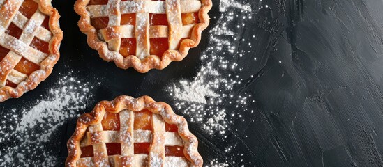Poster - Close-up of homemade pies with flour, providing copy space for use as a background image.