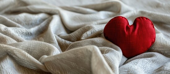 Leinwandbilder - A red heart-shaped object is shown on a piece of fabric with a lot of space around it for additional content in the image.