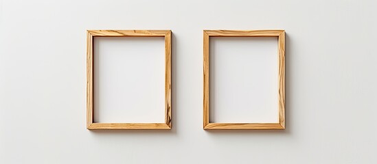 Poster - Pair of vertical beige wooden frames for art or photos, isolated on a white background with copy space image.