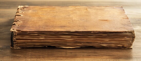 Fototapete - Book made from recycled paper with a wooden cover featuring copy space image.