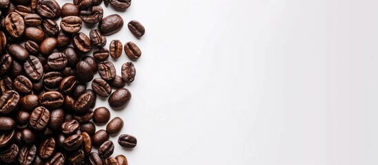 Aufkleber - Coffee beans on a white backdrop with space for text, and focus on the beans. Copy space image. Place for adding text and design