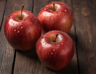 Wall Mural - red apples on wooden table, red apples on wooden background, red apples on a table