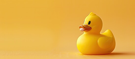 Poster - Rubber duck toy with bright yellow color, ideal for bath time fun, displayed against a clean background with copy space image.