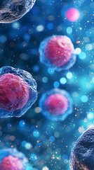 Poster - 3d rendering of Human cell or Embryonic stem cell microscope background.