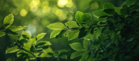Poster - Forest foliage showcasing verdant leaves creating an ideal natural backdrop with ample copy space image.