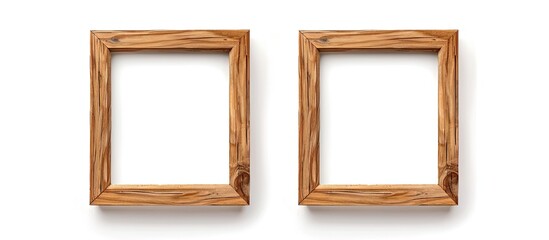Poster - Pair of vertical beige wooden frames for art or photos, isolated on a white background with copy space image.