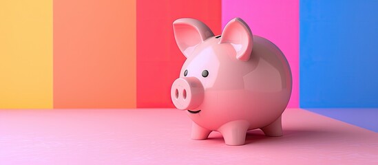 Poster - Piggy bank on a colorful background with copy space image.