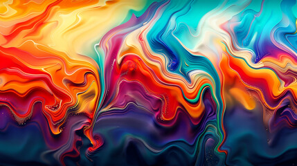colorful abstract wave 3d background with vibrant colored oil painting, a dynamic blend of warm orange and red hues transitioning into cool blue and teal hues, with flowing wave-like patterns