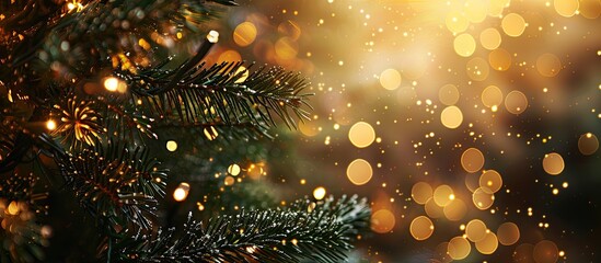 Poster - A festive background with glittering lights perfect for the Christmas and New Year holidays, featuring a close-up of a Christmas tree with text space image. Copy space image