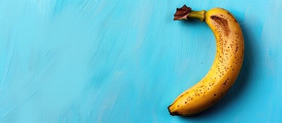 Aufkleber - A platan or banana on a light blue background, typical in Caribbean and Latin American cuisine, with room for text or other elements in the image. Copy space image. Place for adding text and design
